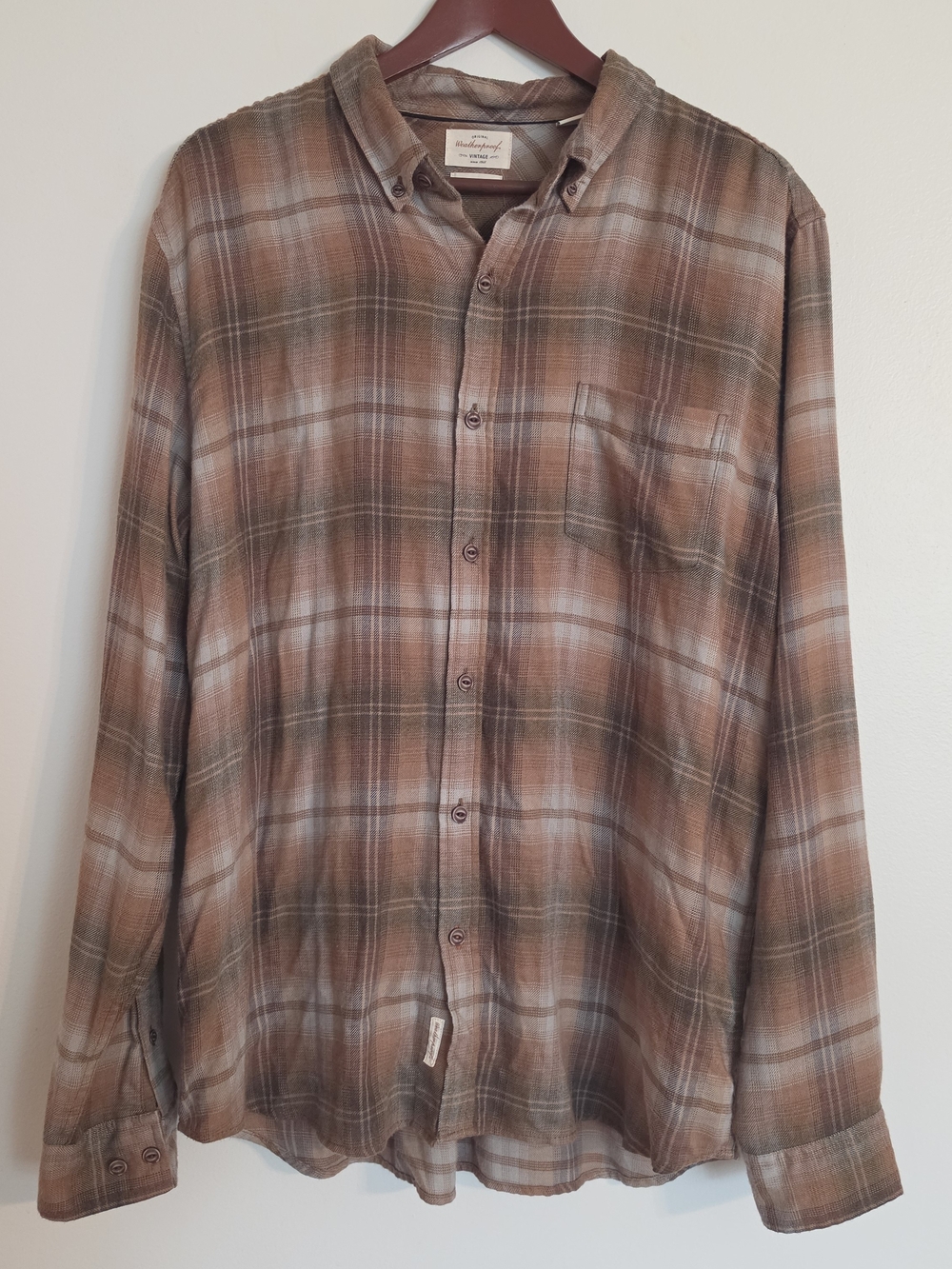 NWOT - Weatherproof Men's Brown and Tan Plaid Button-Down Shirt